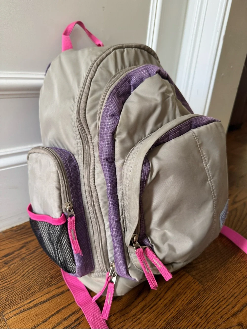 Esprit Kids Beige Backpack with Purple and Pink Accents Vintage Y2K